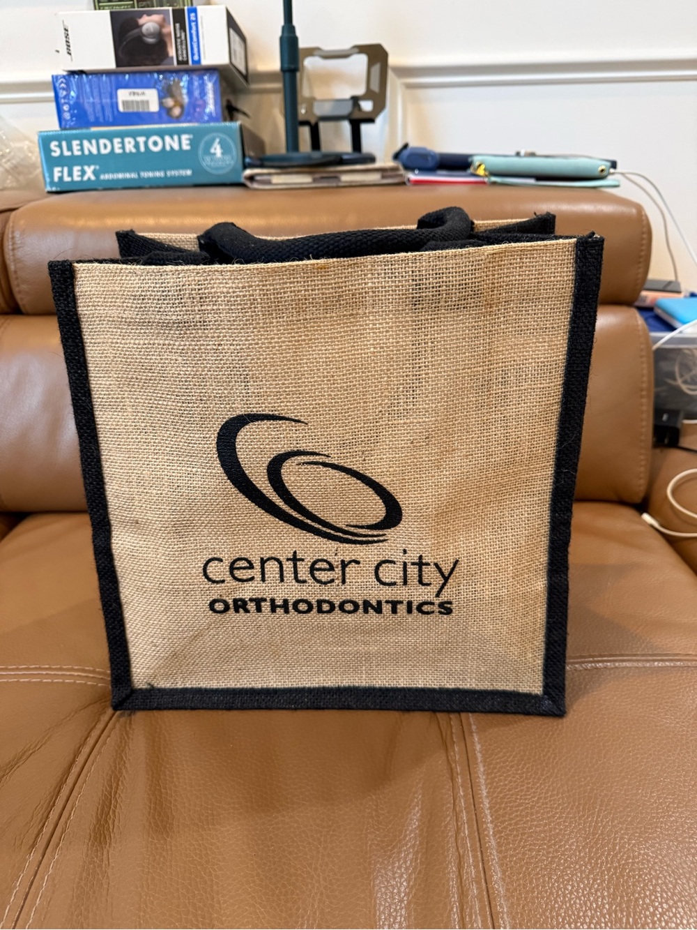 Natural Jute Tote with Black Trim